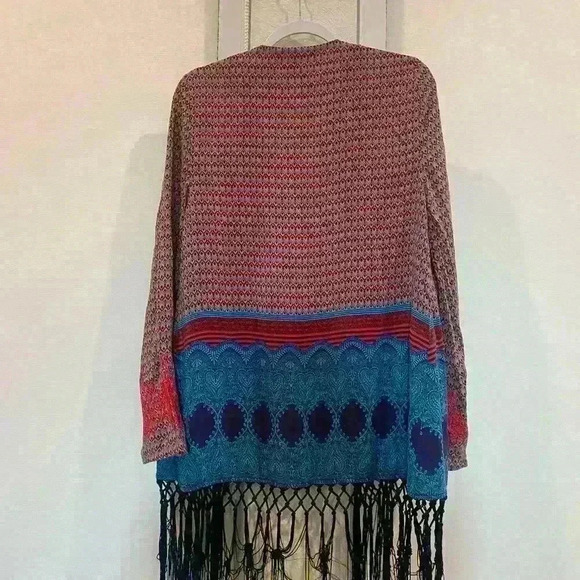 ANTHROPOLOGIE 100% Silk Kimono Colorful Boho Chic Lightweight Cover up Sz M - Picture 4 of 5